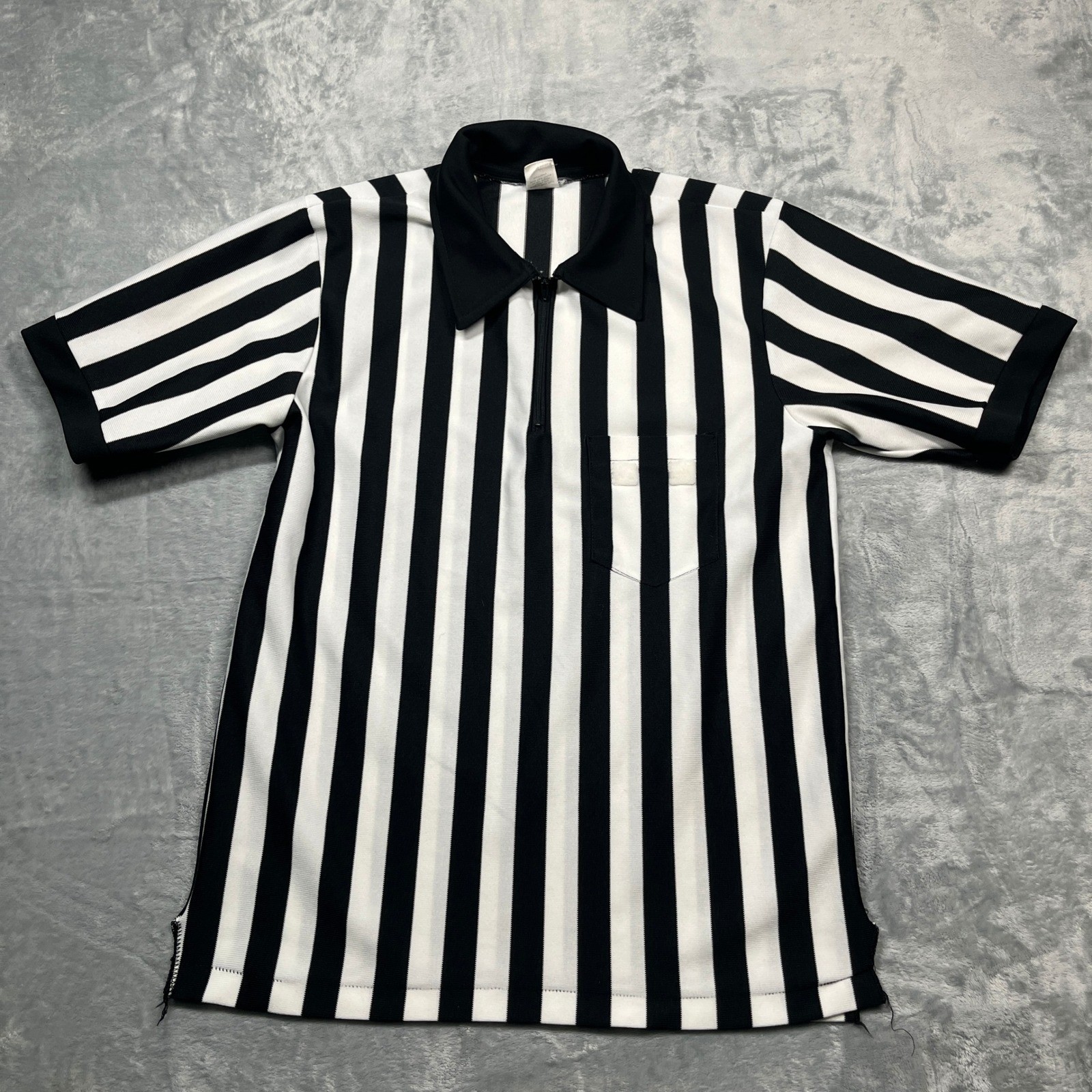 Cliff Keen Referee Jersey Men Large Black White Striped Quarter Zip Short Sleeve gallery