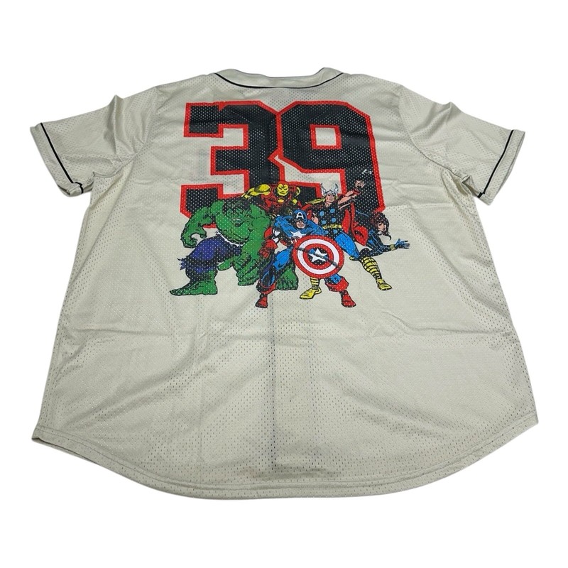 Marvel Baseball Jersey Mens Size 4XL Beige Button Up Shirt Hulk Iron Man Captain gallery