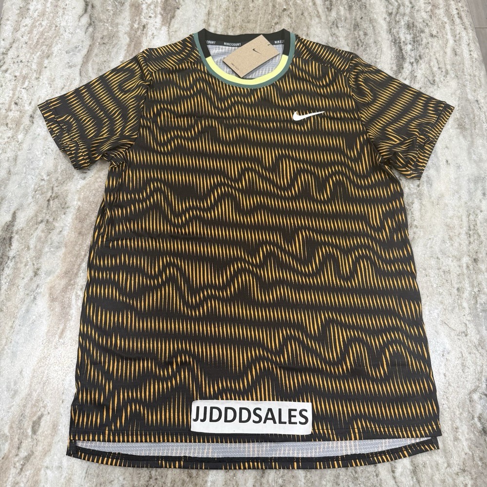Nike Court Advantage Tennis Shirt Black Yellow FD5322-010 Men’s Sz Large NWT