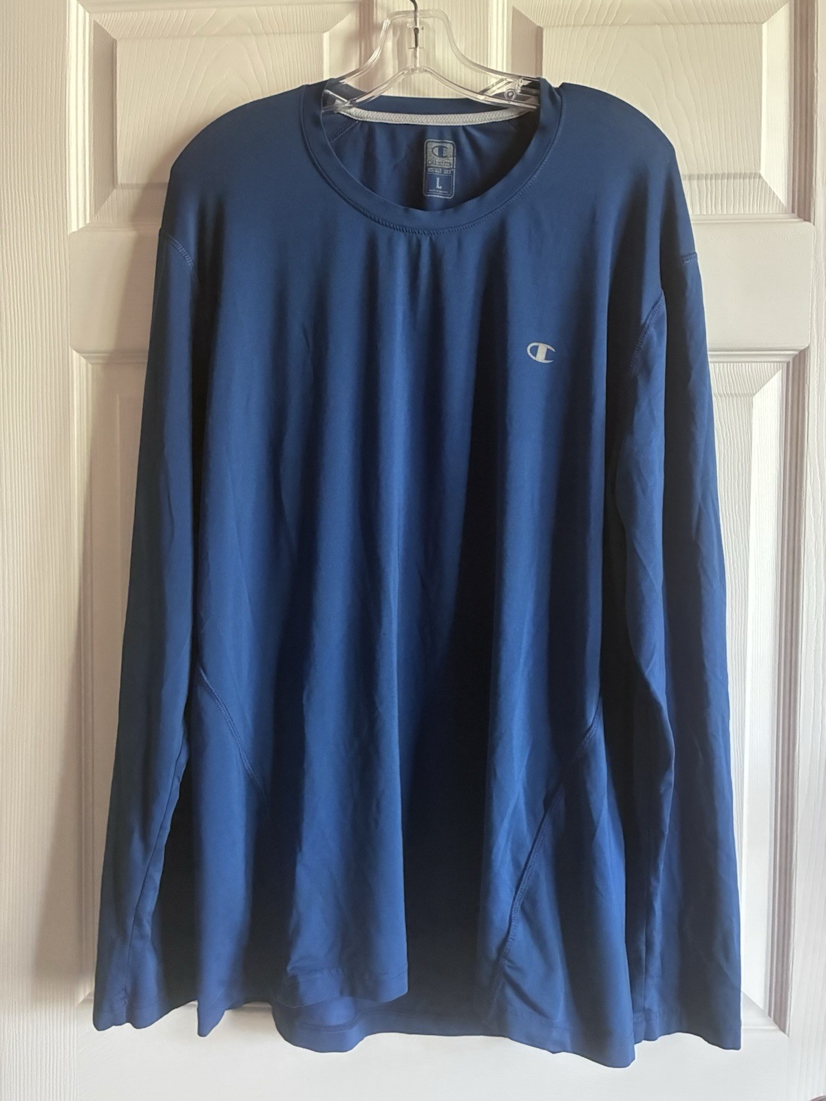 Champion Double Dry Long Sleeve Blue Shirt Polyester Spandex Mens Large gallery