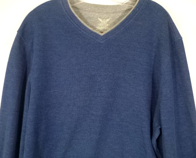 Faded Glory-Mens Long Sleeve-Thermal Sweatshirt-XL Extra Large-Blue-V Neck gallery