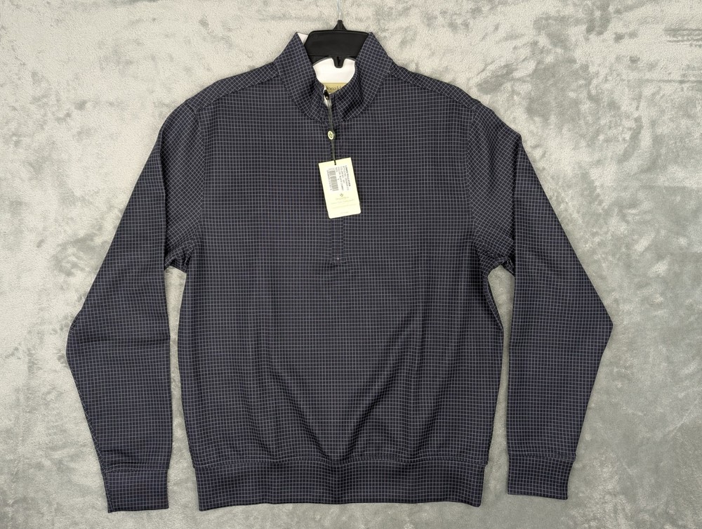 NWT Donald Ross 1/4 Zip Pullover Men's Small Plaid Navy Athleticwear Long Sleeve