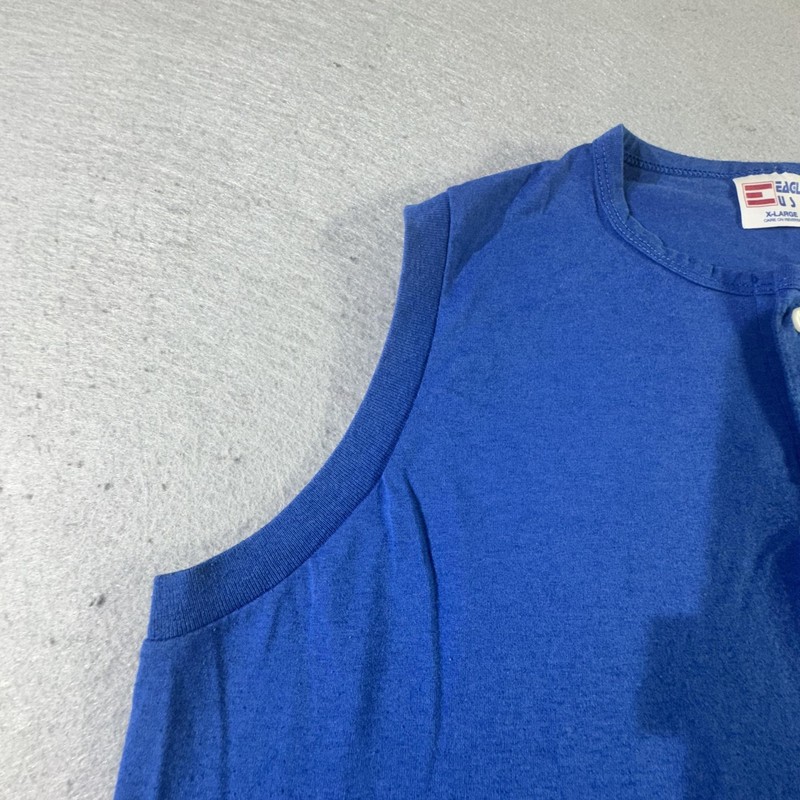Eagle USA Sleeveless Shirt Mens XL Blue Henley Tank Top Muscle Athletic Vintage gallery