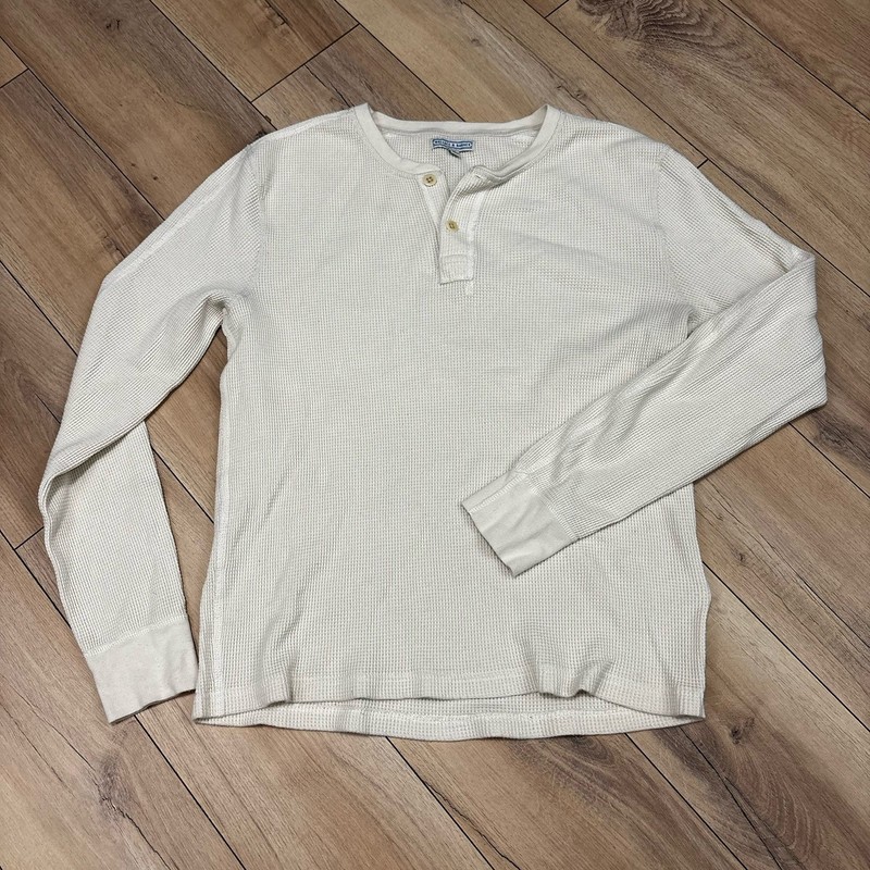 Wallace & Barnes Long Sleeved Beige Waffle Henley Thermal Shirt Men's Medium M gallery