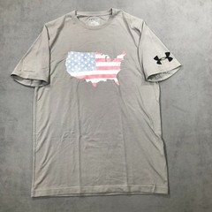 Under armour American Flag USA T Shirt Men’s Small Gray HeatGear Short Sleeve