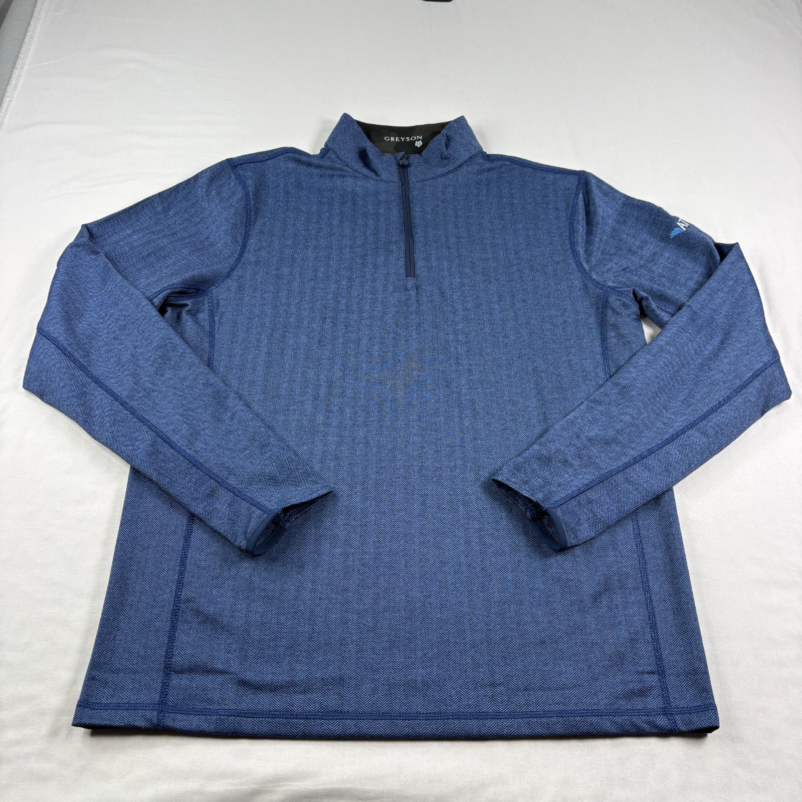 Greyson Shirt Mens Medium Blue Herringbone 1/4 Zip Golf Pullover Performance gallery