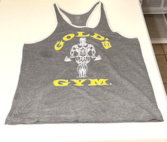 Vintage Gold’s Gym EXTRA LARGE GRAY YELLOW Racerback Muscle Tank Top *PRE LOVED*