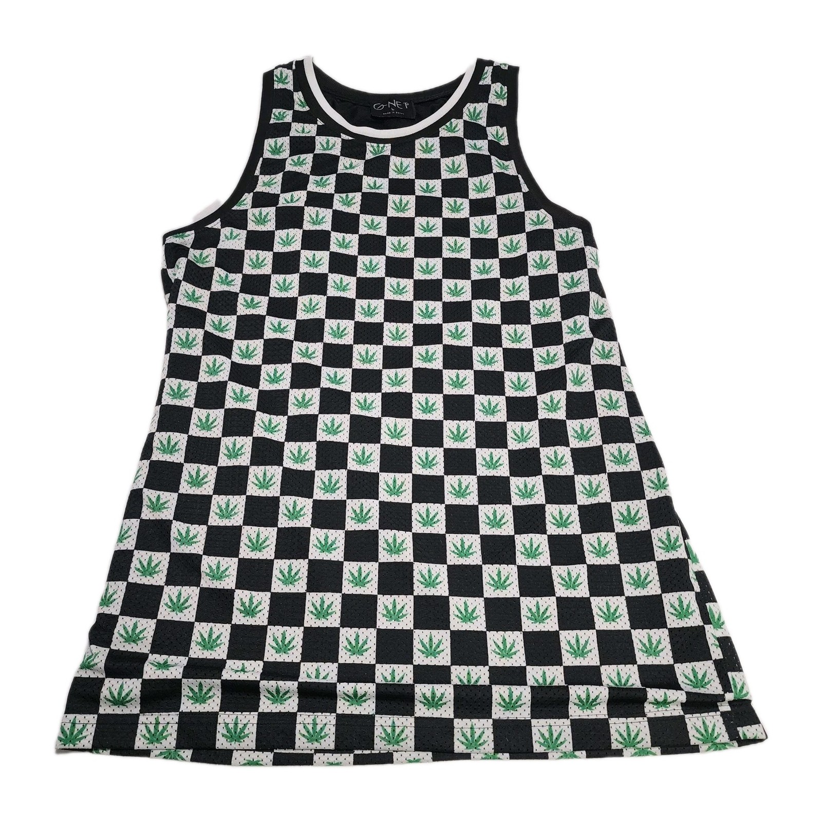 G-NET Sleeveless JERSEY Tank Top Pot-Leaf Marijuana Weed Checkered Print LG EUC gallery