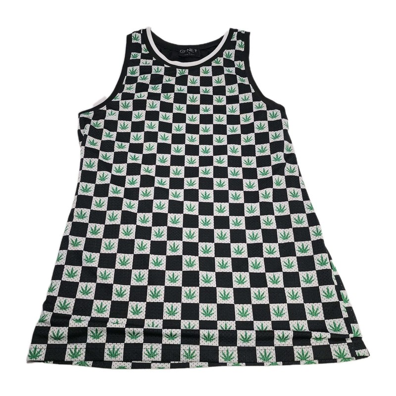 G-NET Sleeveless JERSEY Tank Top Pot-Leaf Marijuana Weed Checkered Print LG EUC gallery