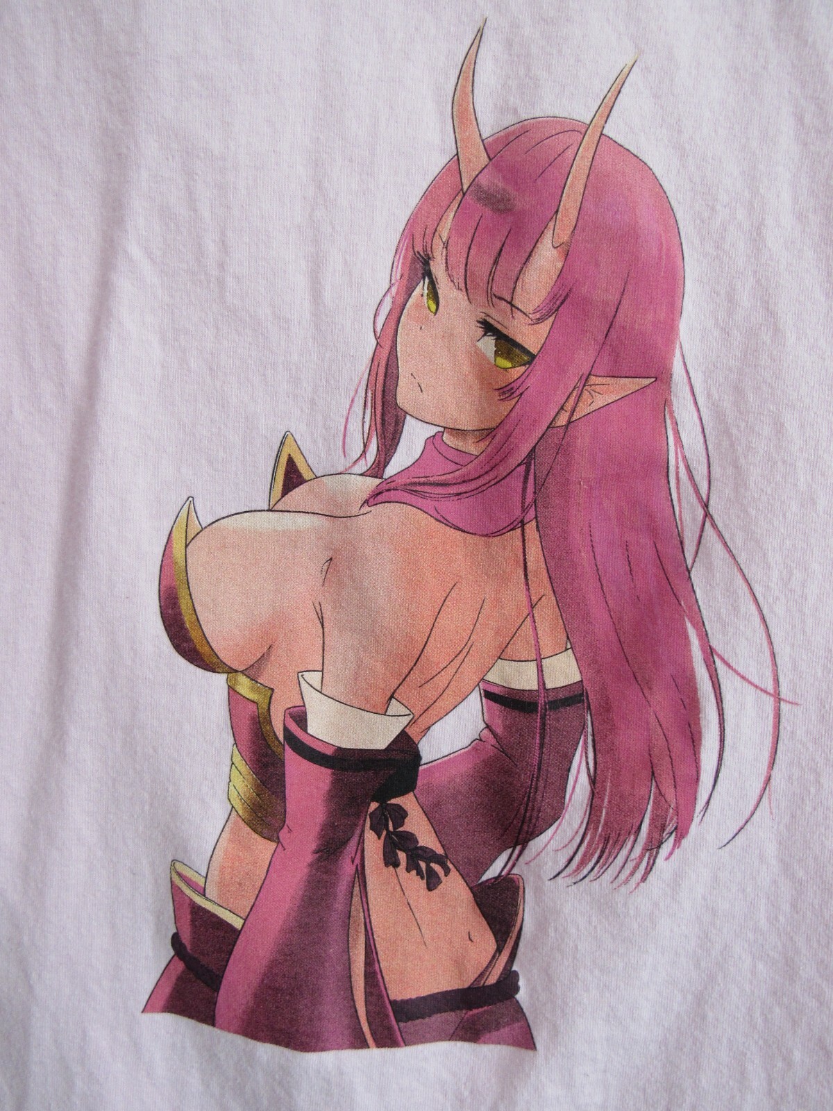 Lewd Complex Anime Girl with Horns & Pink Hair Pink Cotton T Shirt Size X Large gallery