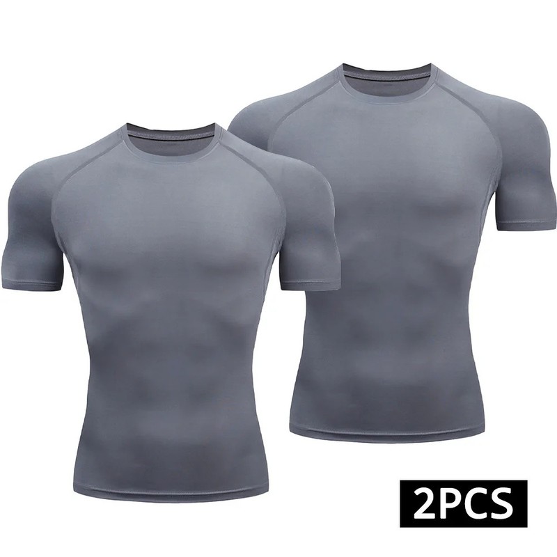 2Pcs Men Compression T Shirt Quick Dry Sportswear Gym Running Workout Top Set gallery