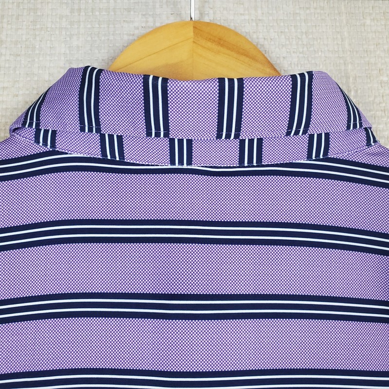 TURTLESON Size XL Mens Tour Performance Polo Shirt Lilac Black White Stripe Golf gallery