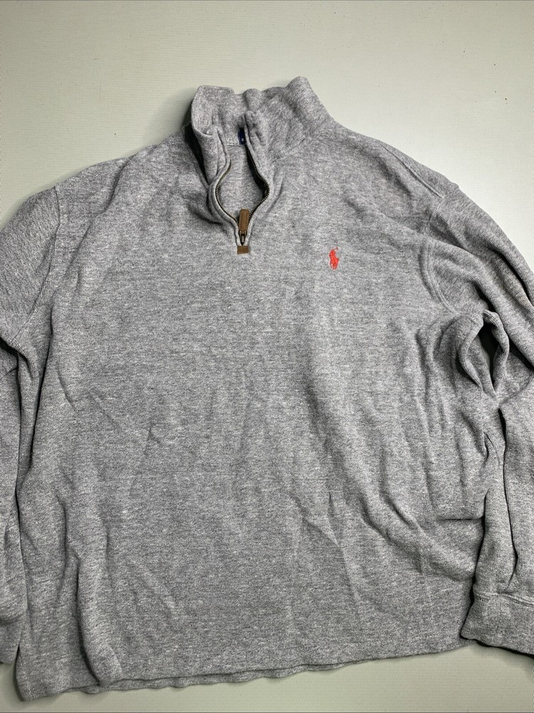 Men's Polo Ralph Lauren 1/4 zip pullover Sweater | Size X-Large Gray | Red Horse