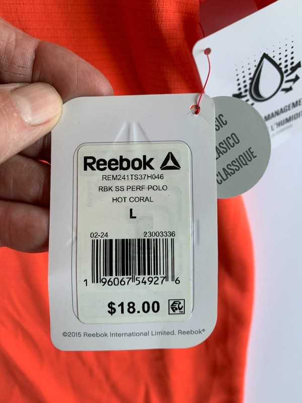 Reebok Polo Shirt Mens (L) Hot Coral Performance Moisture Wicking NWT gallery