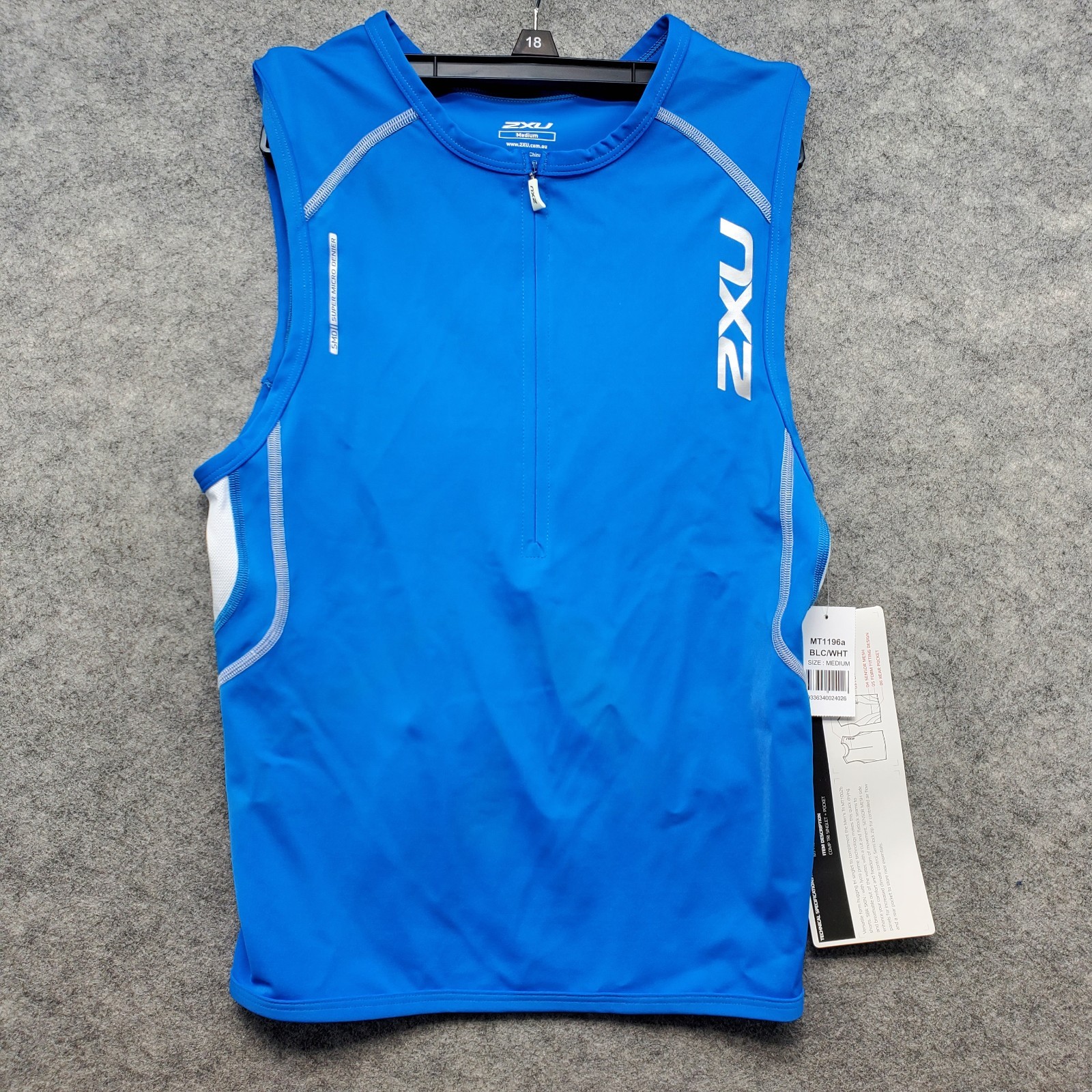 NWT 2XU Top Men's Size Medium Blue Comp Tri + Pocket Singlet Tank Sleeveless gallery