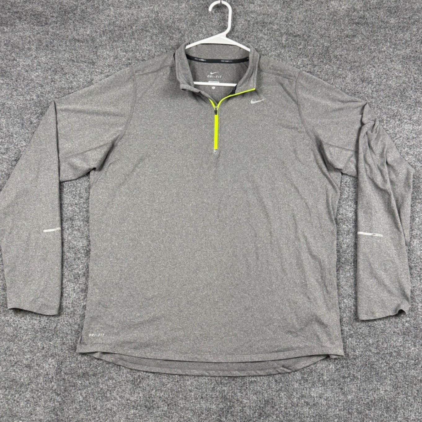 Nike Running Dri-FIT 1/2 Zip Pullover Gray Neon Yellow 504606-033 Mens L gallery
