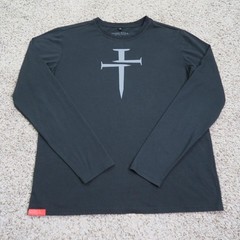 Three Nails Shirt Mens Medium Black Long Sleeve Christian Cross Logo Tee Stretch