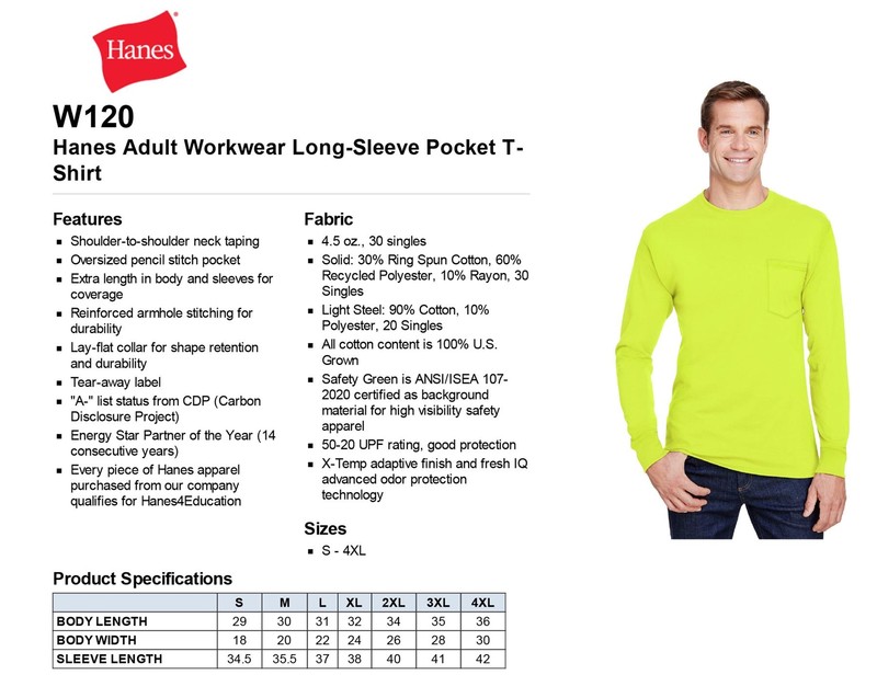 Hanes Men's Workwear Long-Sleeve Pocket T-Shirt W120 gallery