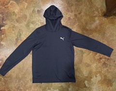 PUMA Men’s Pullover Hoodie Black Solid Polyester Long Sleeve Logo Size M