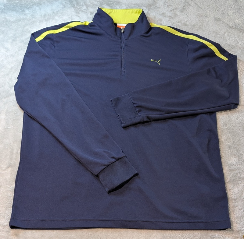 Puma Quarter Zip Pullover Mens L Navy Yellow Athletic Golf Lightweight Dry Cell gallery
