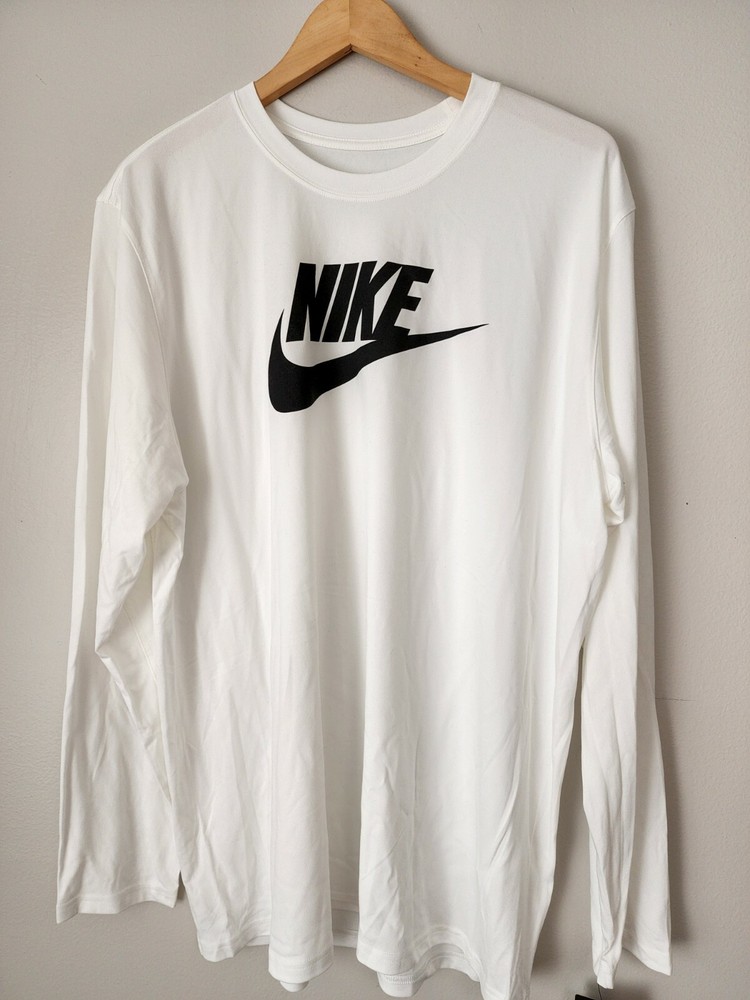 Nike Dri-FIT Swoosh Icon Futura Large Men's White L/S DR0682 100 Nwt
