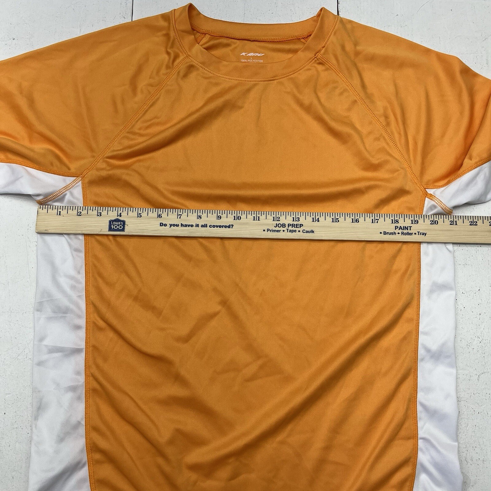 K ANU Orange White Contrast Short Sleeve Athletic Activewear Shirt Men’s Size L gallery