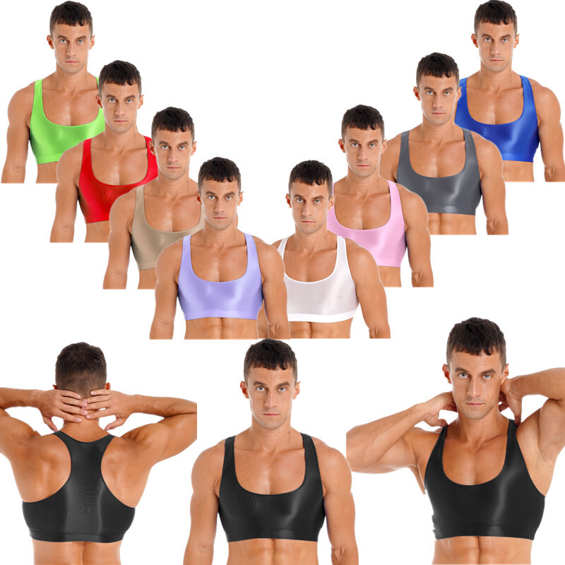 Mens Glossy Solid Tank Tops Sleeveless Crop Tops Vest For Sports Fitness Yoga gallery