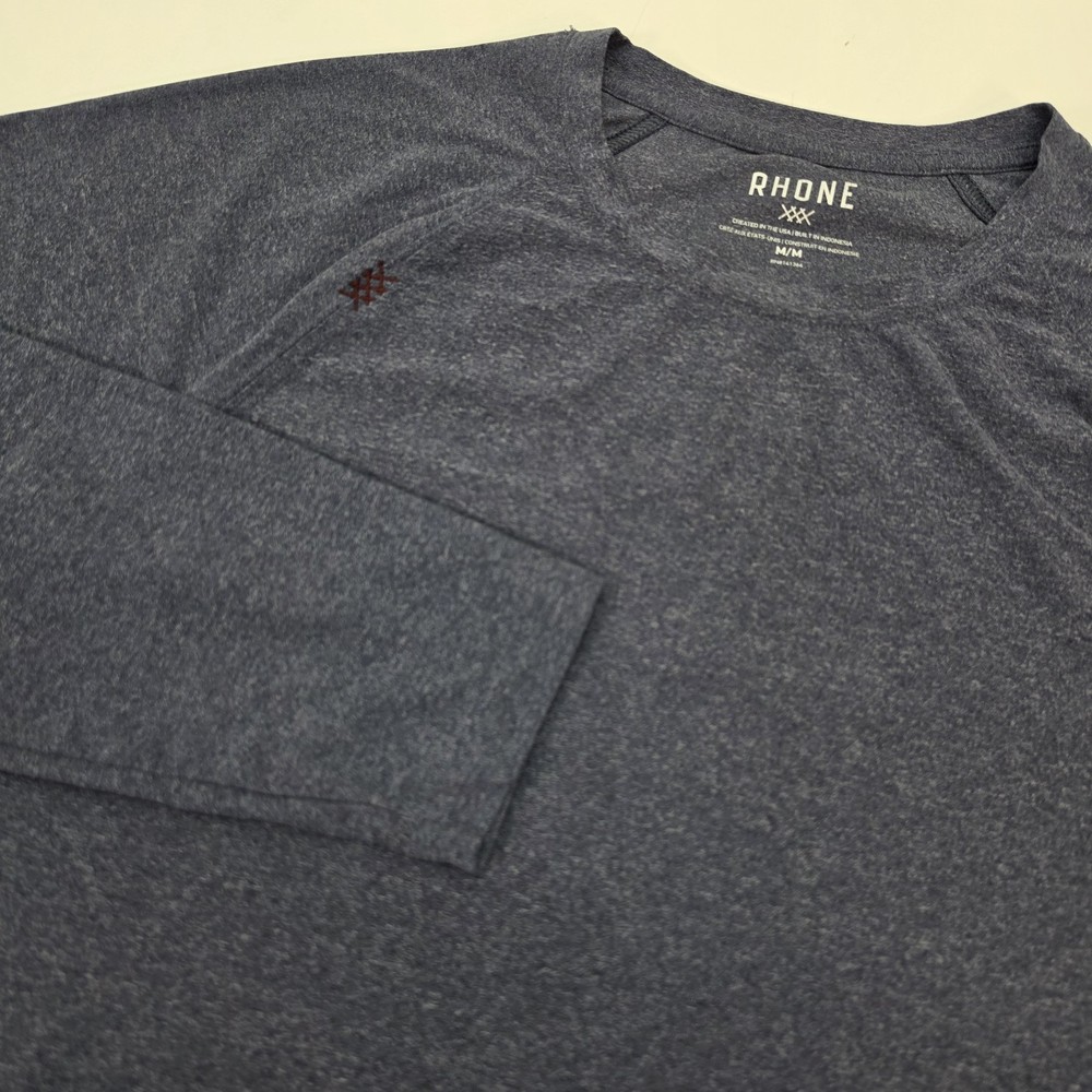 Rhone Reign Mens Medium Long Sleeve Performance Shirt Blue Gray Athletic Tee