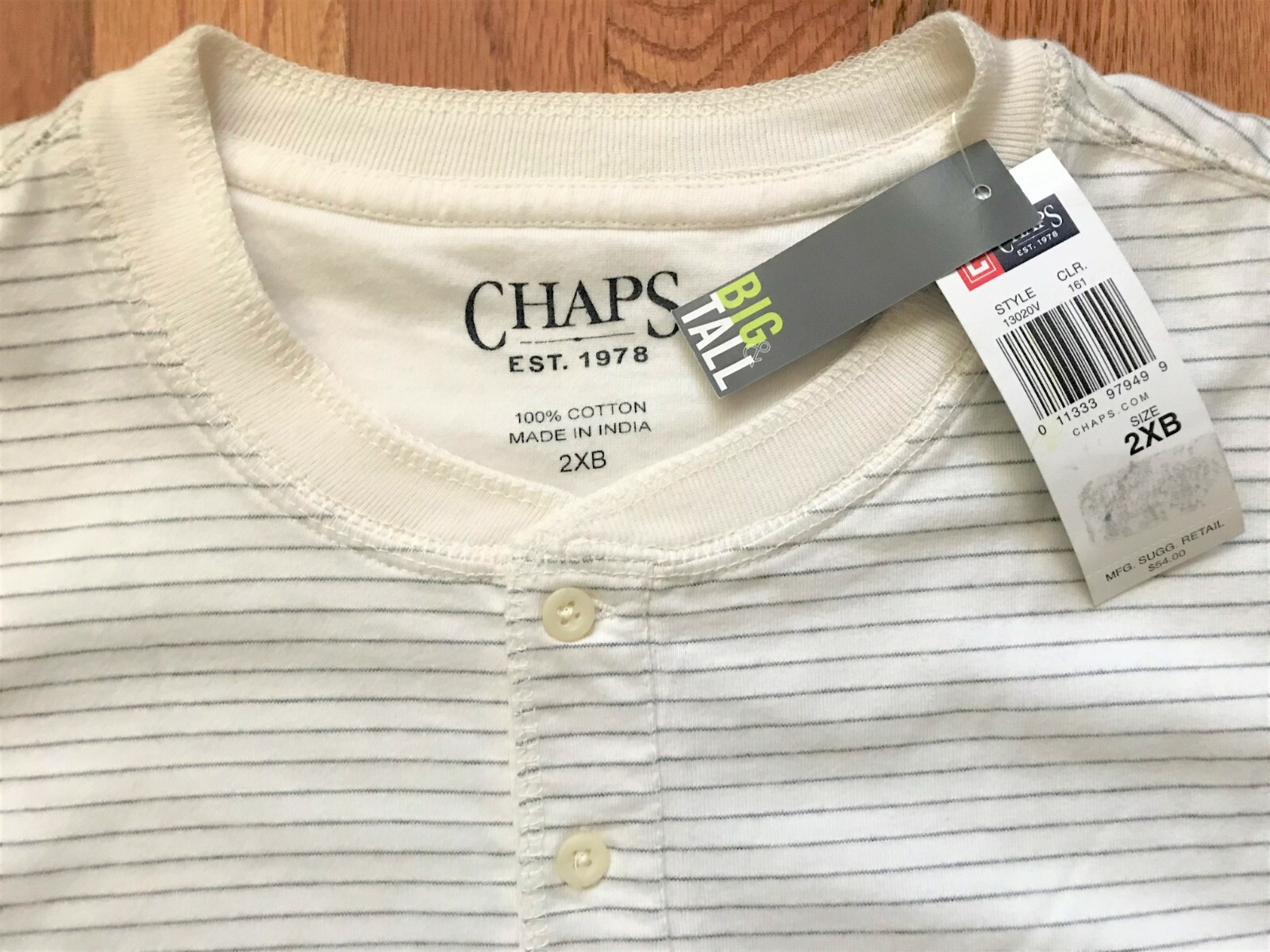 New Men's Chaps ,Long Sleeve ,Two Button Front Knit Shirt, Size :2XB, MSRP: $54. gallery