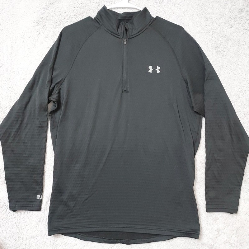 Under Armour Pullover Mens XL Base 2.0 Coldgear Quarter Zip Black Grid Thermal gallery