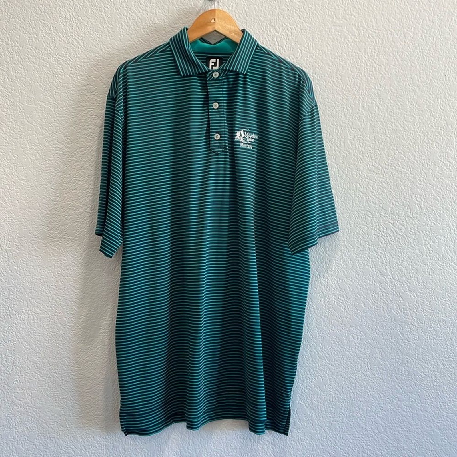 FootJoy FJ Teal Green with Blue Stripes Meadow Lake Athletic Golf Polo Size XL gallery