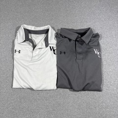Lot of 2 Mens Under Armour Polos Sz L Heatgear Gray White Logo