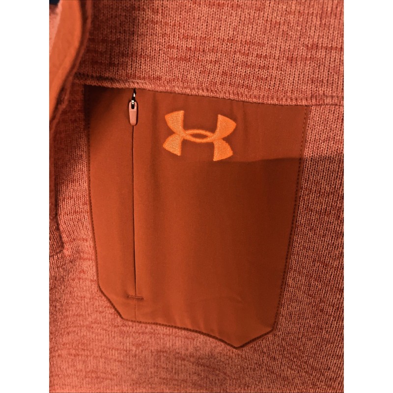 Under Armour Sunset Orange Heather Fleece Pullover XL Snap Mock Neck Pocket gallery