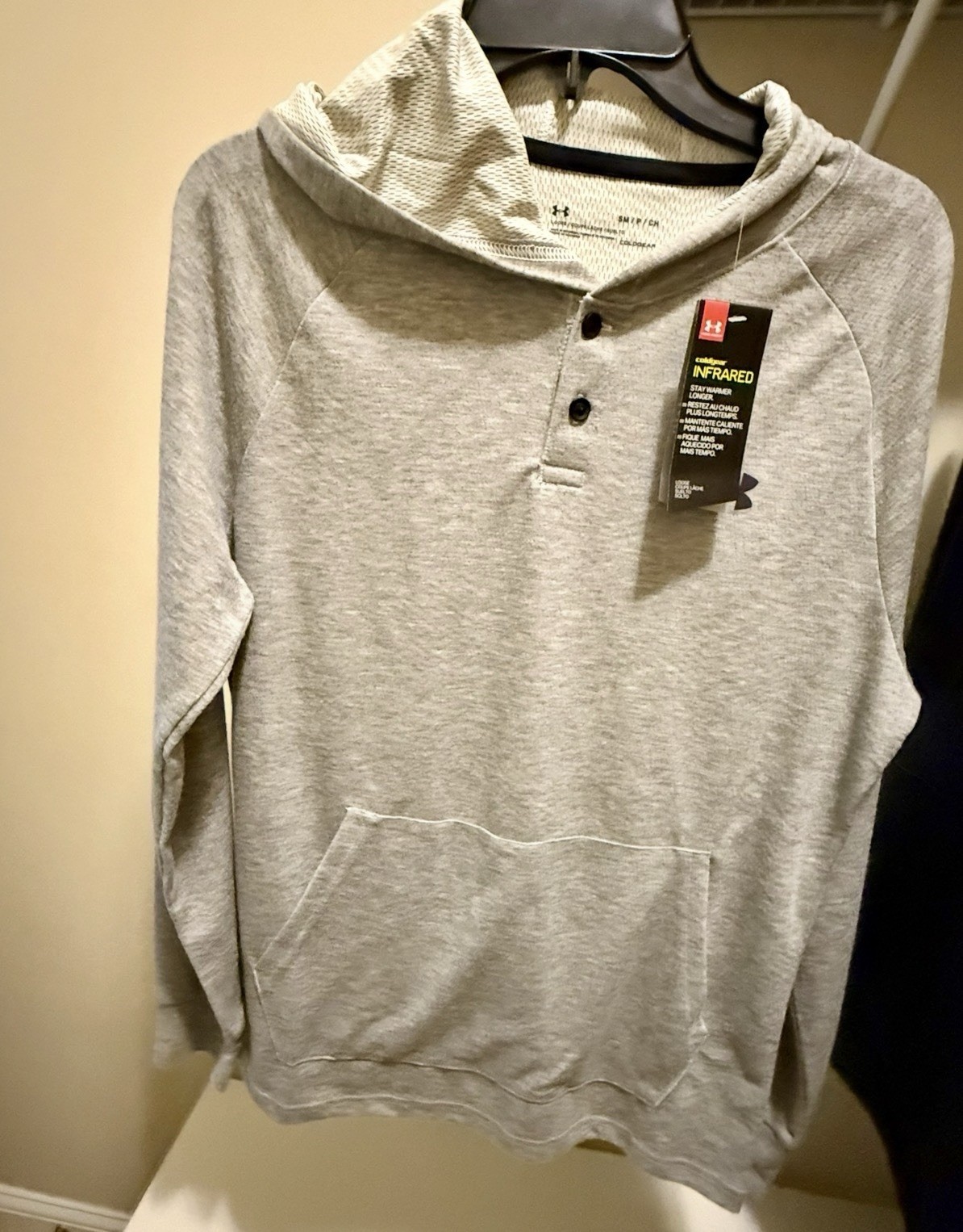 New Under Armour ColdGear Infrared Hoodie Sweatshirt Small Grey Loose W Buttons gallery