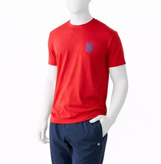 NWT ZELOS Men’s Size Large Red Short Sleeve Blue Logo Athletic Active Crew Tee