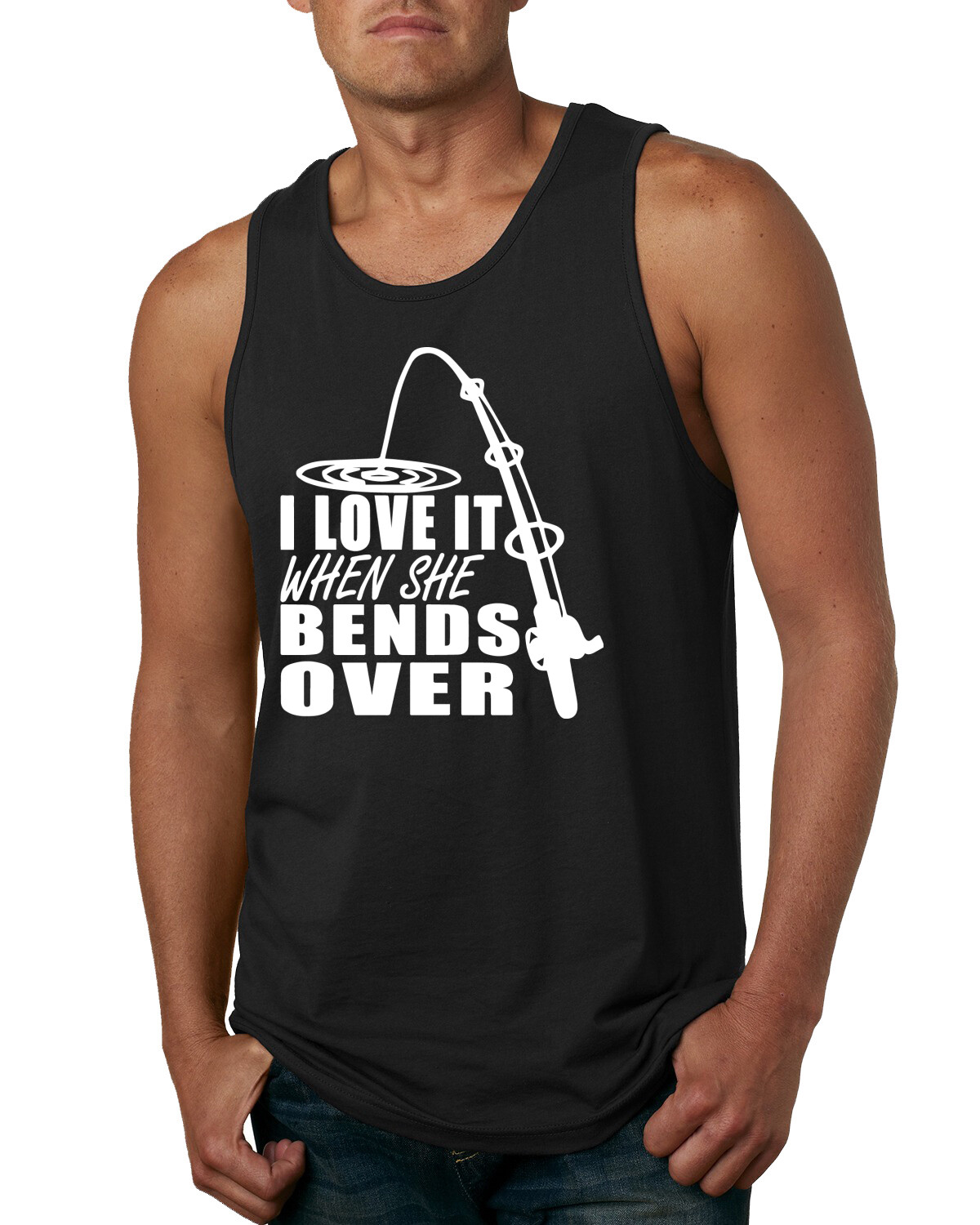 I Love It When She Bends Over Humor Fishing Men Graphic Tank Top gallery