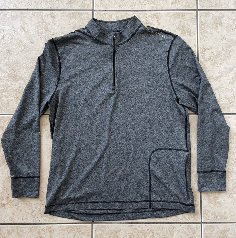 Municipal Sport Utility Gear Mens Long Sleeve Running Sweater Large Gray 1/4 Zip