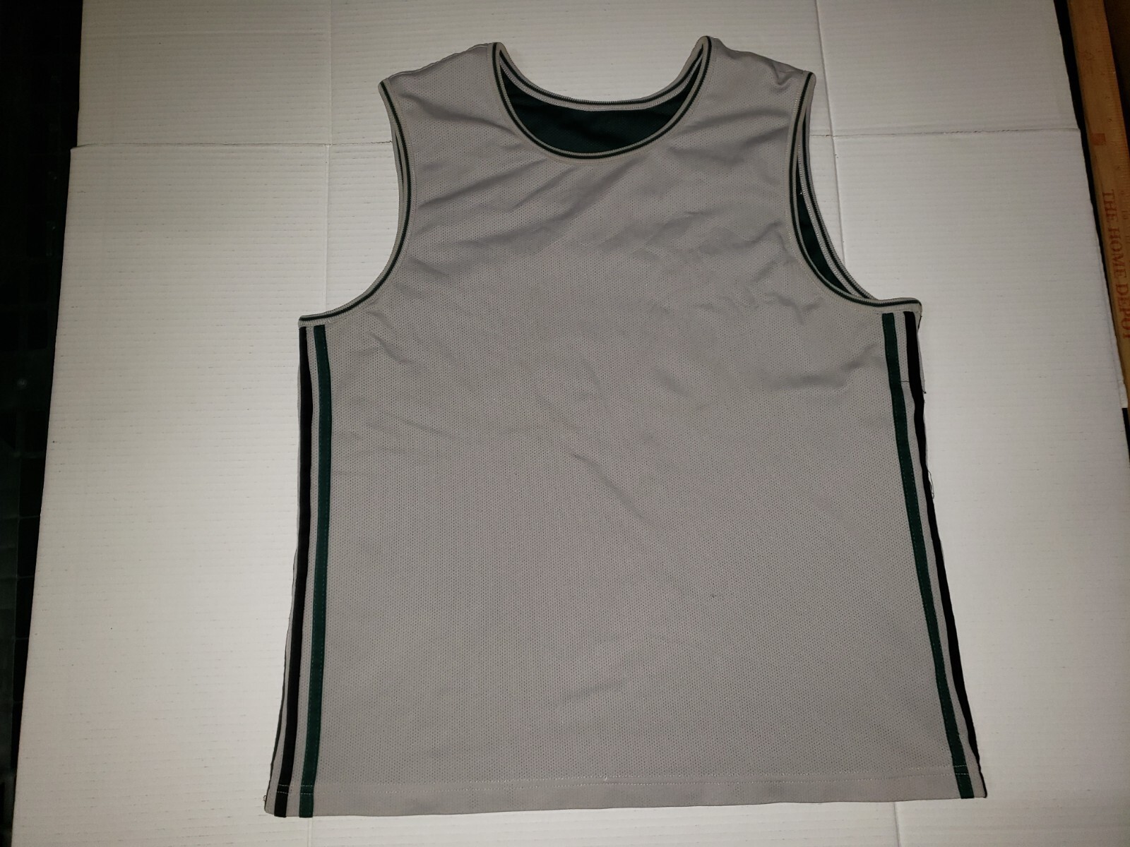 Men's Large Mesh Vest Basketball Jersey Reversible Gray Stripe Green Blank Vtg gallery