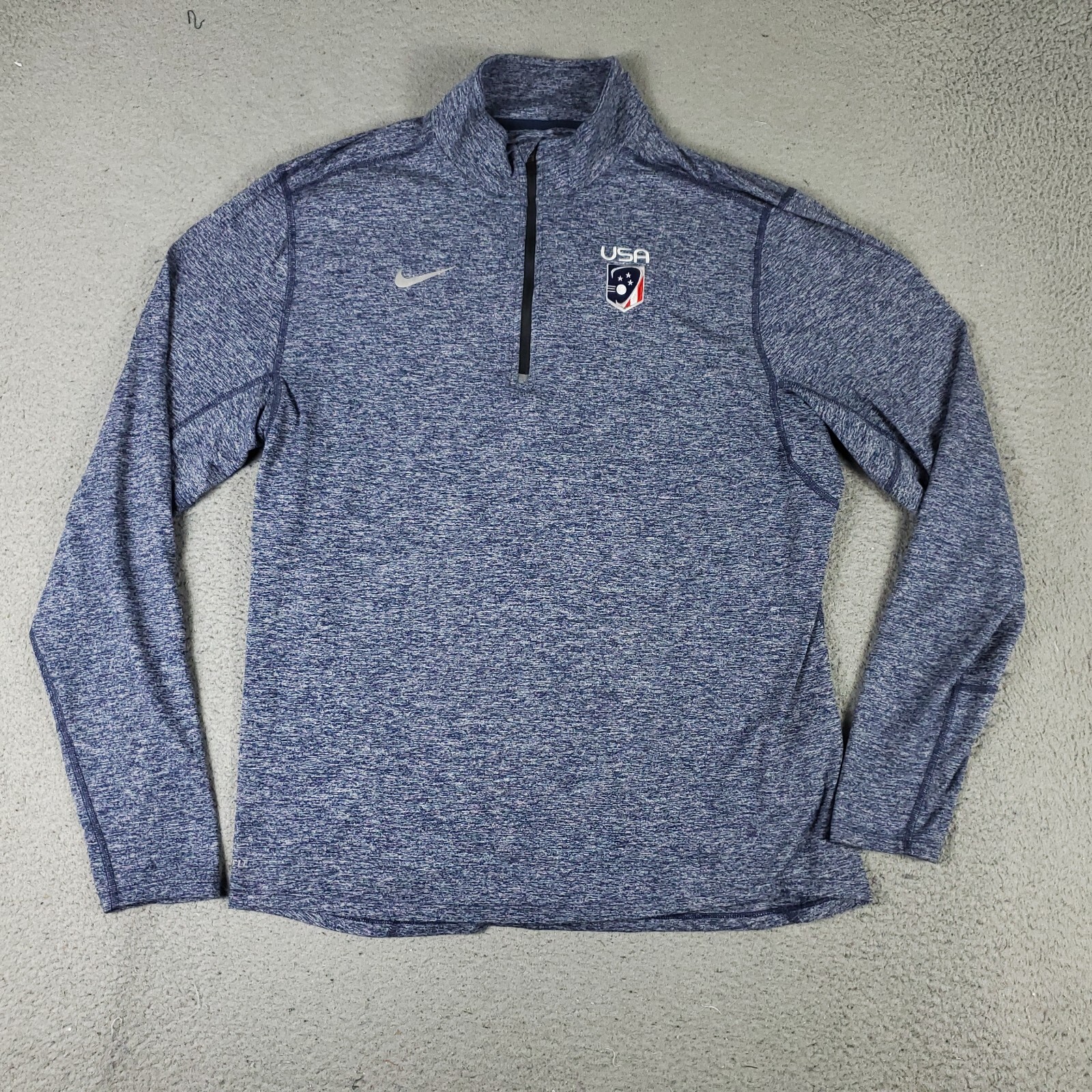 Nike T Shirt Mens Size Medium Blue Swoosh 1/4 Zip Active Pullover Long Sleeve gallery