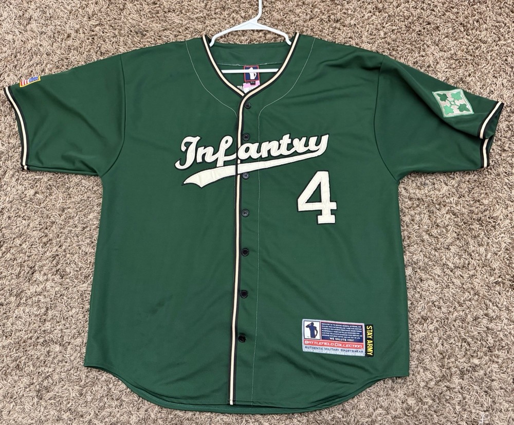 US Army 4th Infantry Div #4 Patch Baseball Jersey Battlefield Men's Sz 52/XL