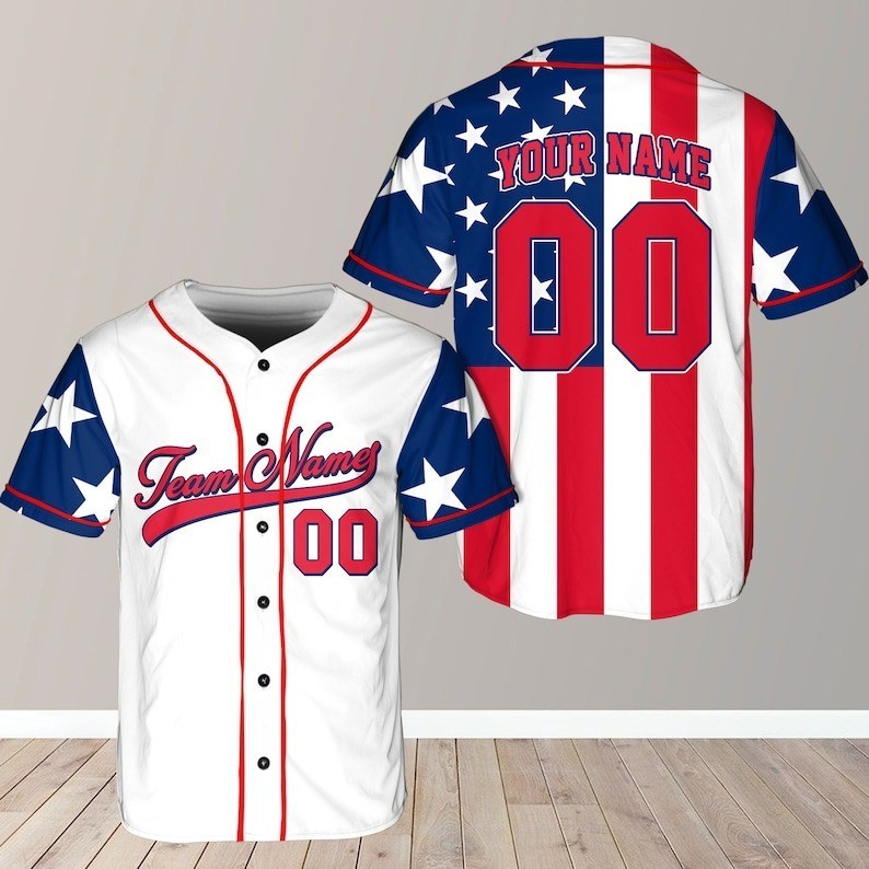Personalized USA Baseball Jersey, Custom Team Name, Patriotic American Flag