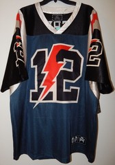 Rebel Vengeance Football Jersey #12 Men’s 2XL Blue Red White Lighting Bolt NWT