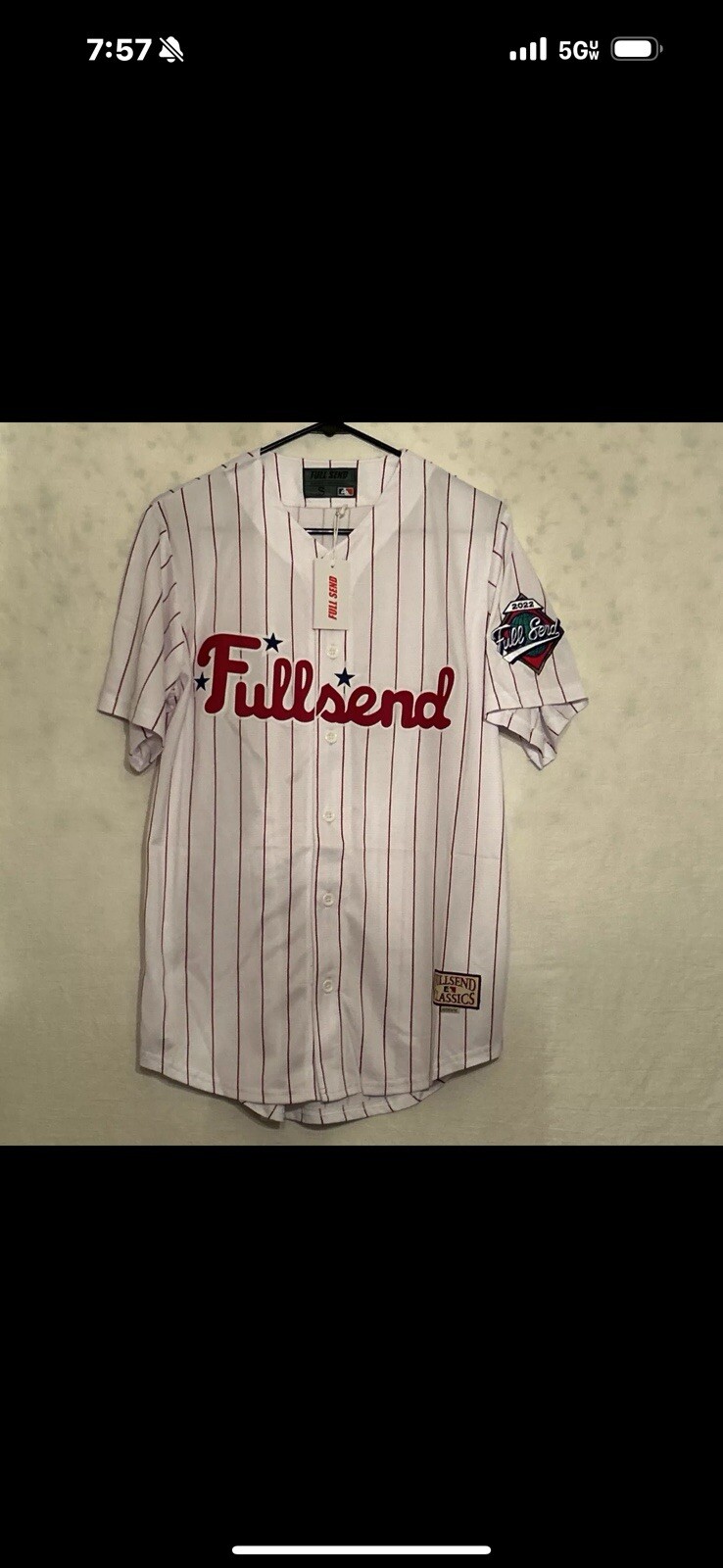 NWT Nelk Boys Full Send Phillies Baseball Jersey Pin Stripe Large NEW Unopened gallery