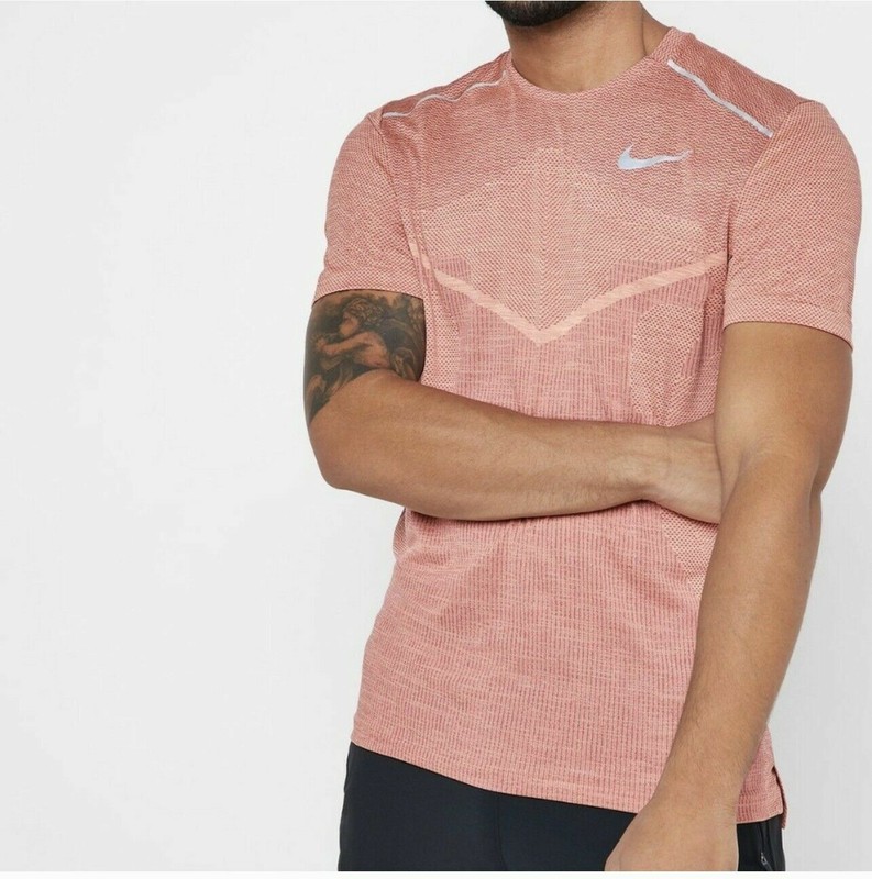 Nike TechKnit Performance Running Shirt Red Orange Mens Sz L XL AJ7615-897 gallery