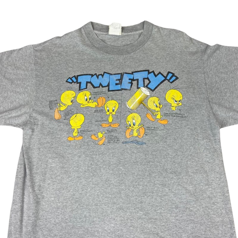 Vintage 90s Grey Tweety Bird Looney Tunes Warner Bros Graphic T-Shirt Large gallery