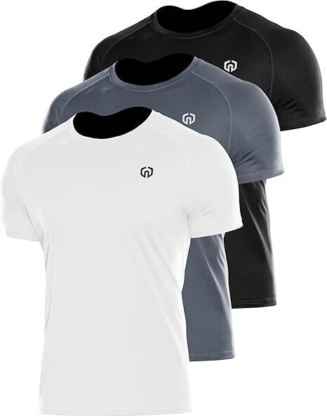 3 Pack Men's Neleus Running Athletic Shirts Short Sleeve White Gray Black M gallery