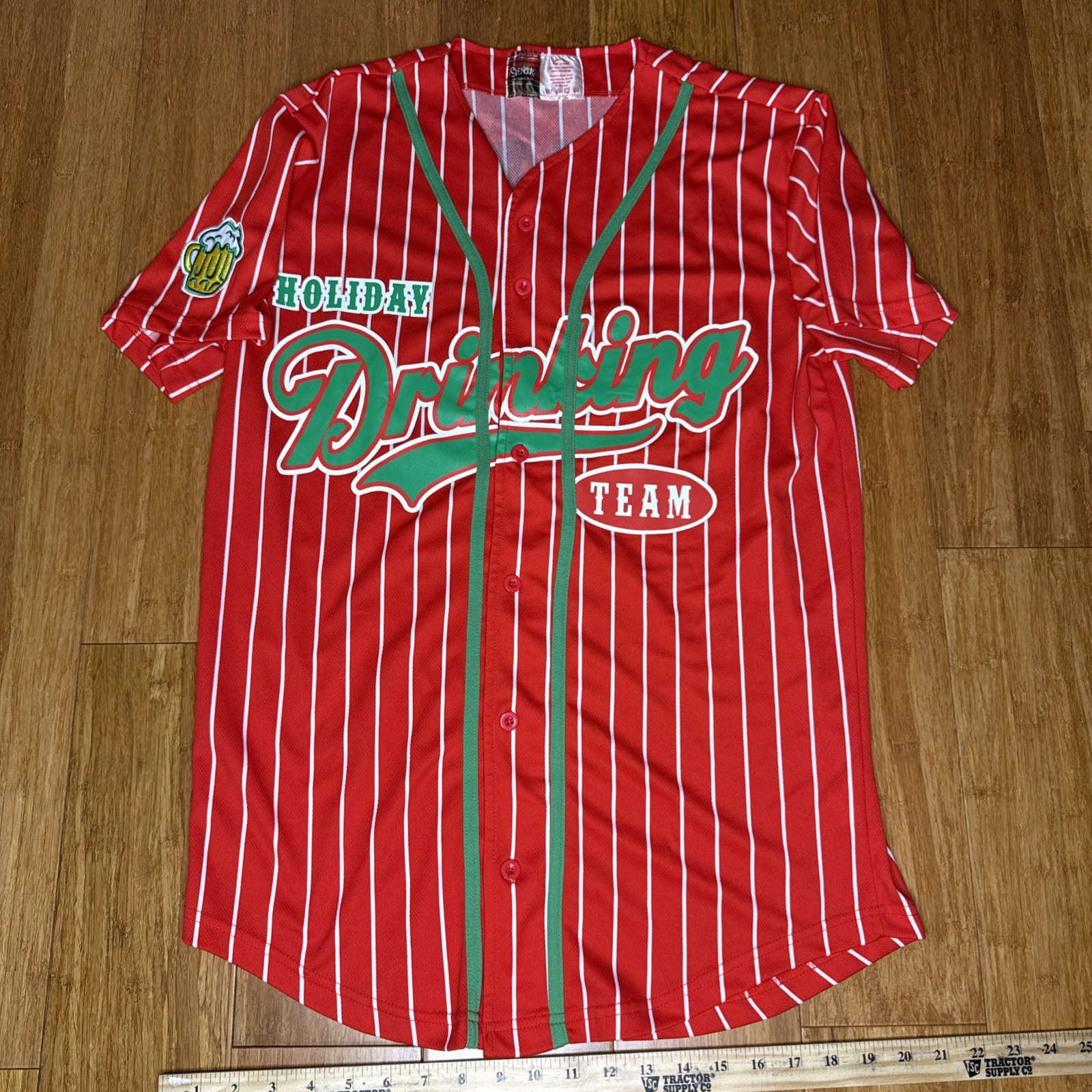 Spencers Workshop Baseball Jersey Red Holiday Drinking Team Christmas Mens Med gallery