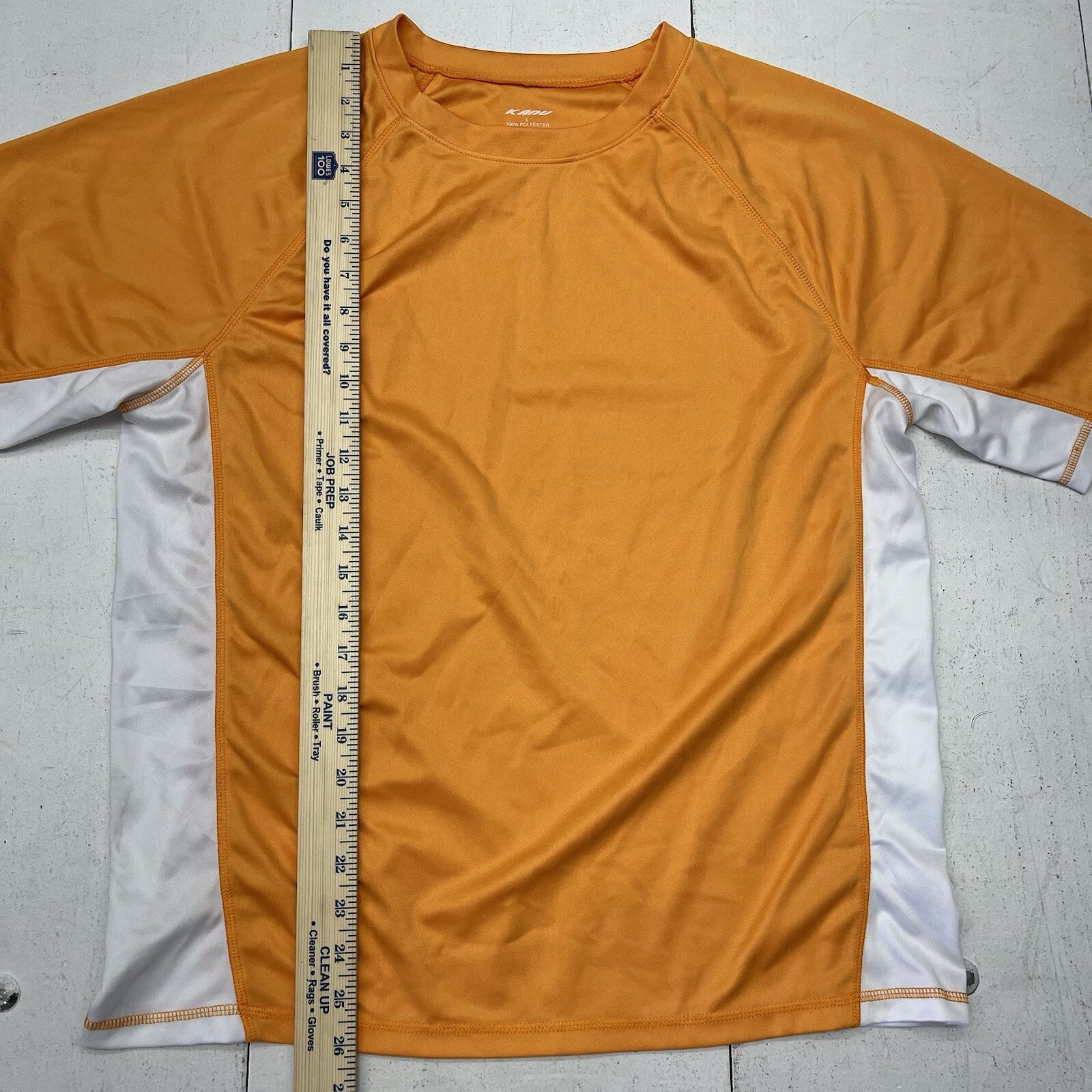 K ANU Orange White Contrast Short Sleeve Athletic Activewear Shirt Men’s Size L gallery