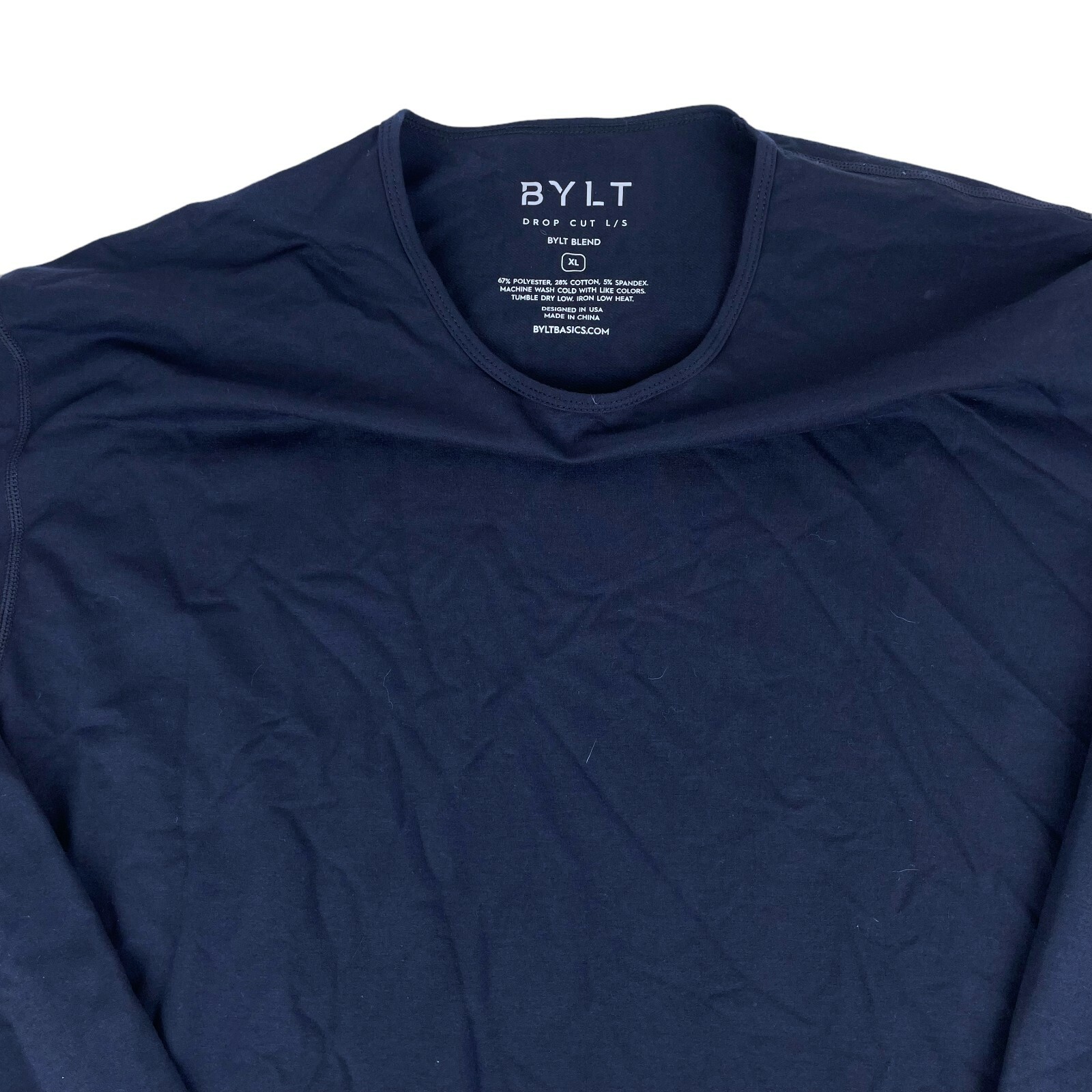 Bylt Basics Drop Cut Men's Long Sleeve Crew Neck Stretch Shirt Navy Blue Size XL gallery