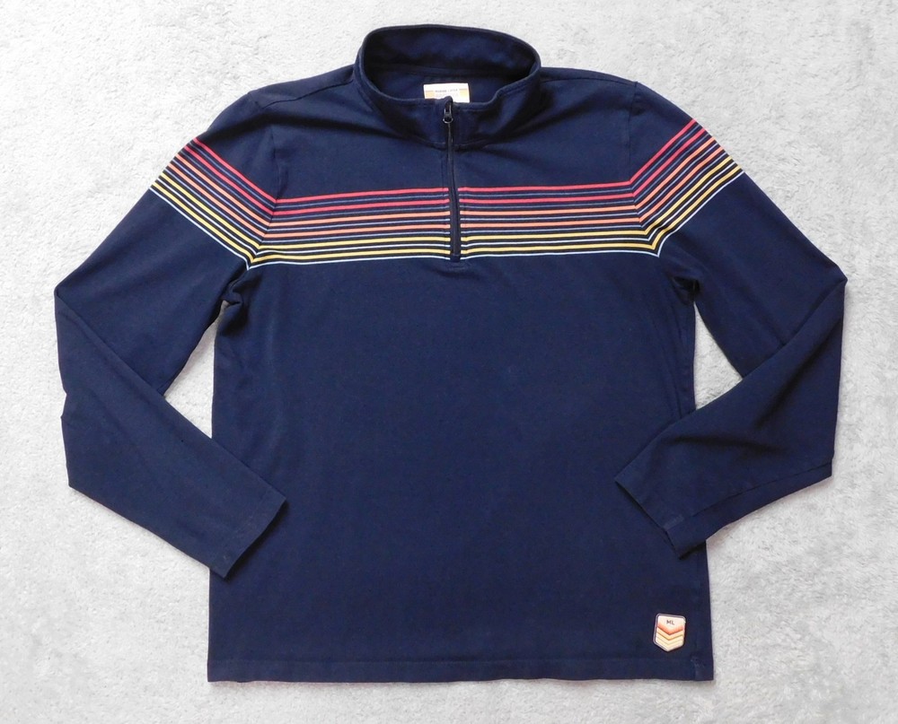 Marine Layer Archive Chest Quarter Zip Shirt Mens M Navy Multicolor Striped Golf
